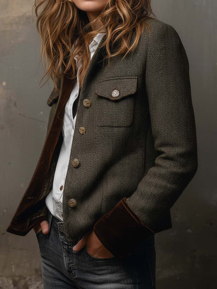 ÁNGELA | Blazer de Sarga con Ribete en Contraste