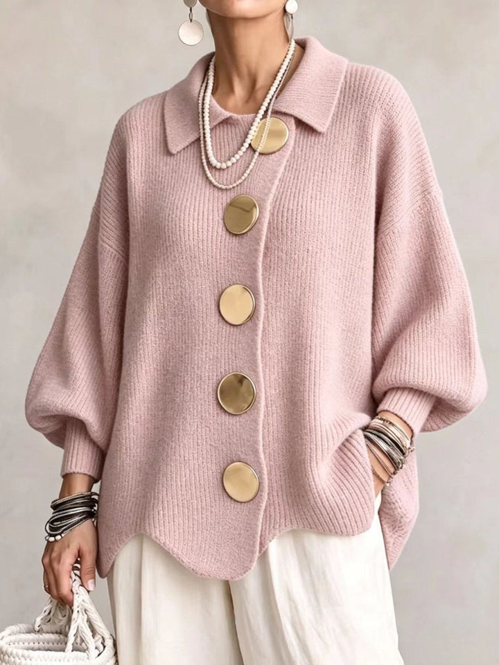 CAMILA | Cárdigan Oversize con Cuello y Botones Metálicos