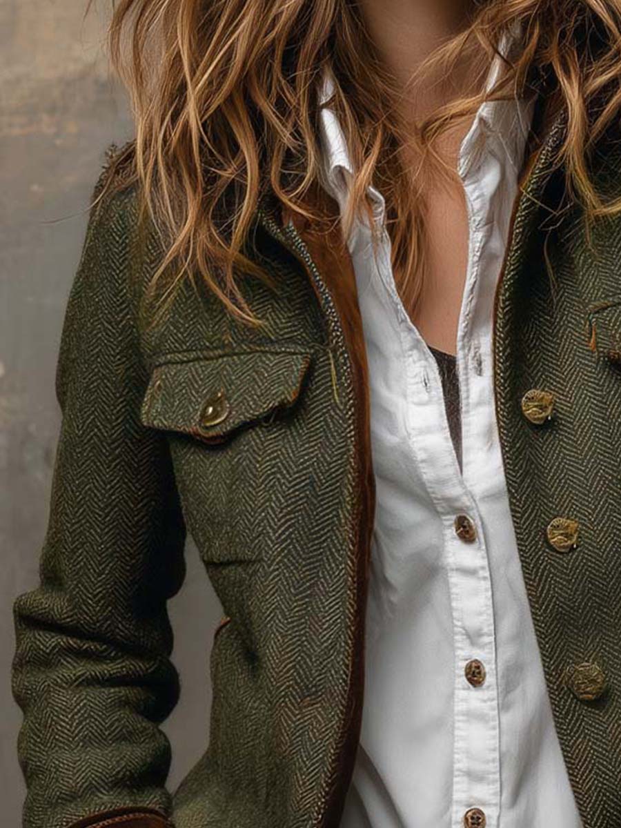 ÁNGELA | Blazer de Sarga con Ribete en Contraste