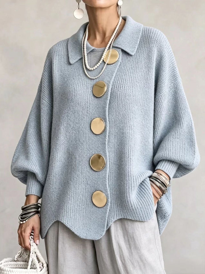 CAMILA | Cárdigan Oversize con Cuello y Botones Metálicos