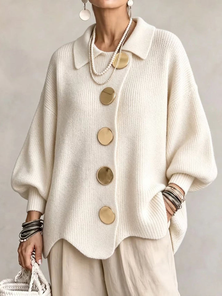 CAMILA | Cárdigan Oversize con Cuello y Botones Metálicos