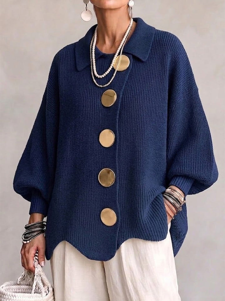 CAMILA | Cárdigan Oversize con Cuello y Botones Metálicos