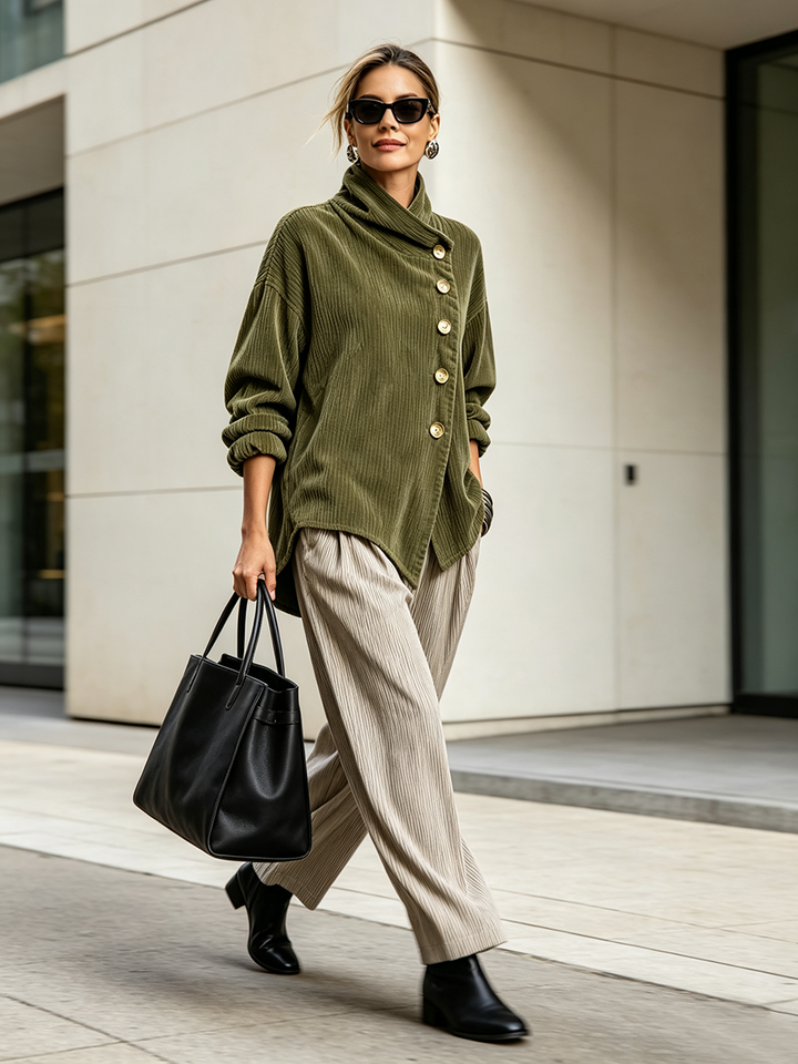 LUCÍA | Chaqueta Oversize con Cuello Alto Asimétrico